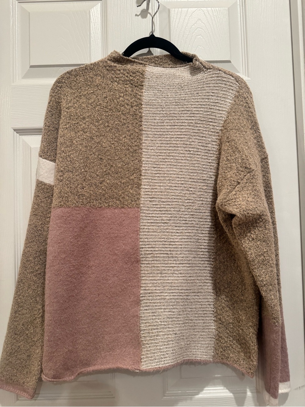 Cyrus Colorblock Crewneck Sweater in Pink, Cream & Taupe